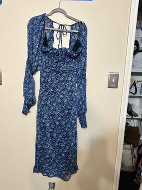 FREE PEOPLE Blue Floral Tie-Back Midi Dress